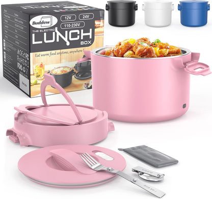 Electric Lunch Box 80W Food Heater for Adults, 12/24/110 V Portable Food Warmer for Travel & Work, 1.5L Food Warmers, Loncheras Para Hombres De Trabajo (Green)
