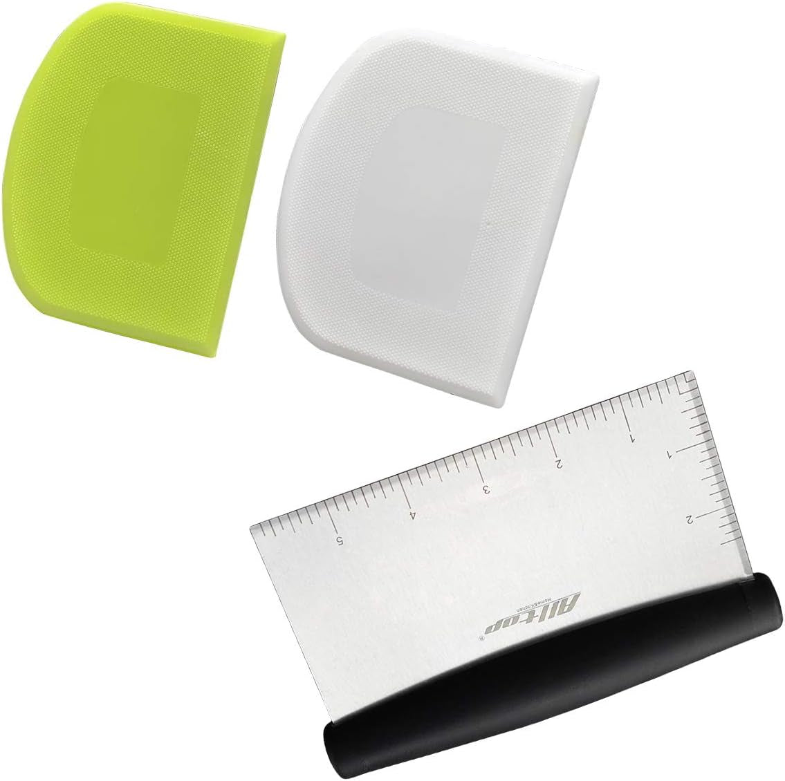 Bowl Spatula & Bench Scraper,Flexible Plastic Multipurpose Kitchen Pastry Cutter Tool,Food Scrappers for Bread Dough Baking Cake Fondant Icing,Set of 2 Pieces - White,Green