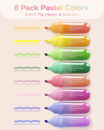 8 Pcs Highlighters Assorted Colors, Cute Pastel Highlighter Set, Dry Quickly, Soft Chisel Tip, Bible Highlighter for No Bleed, Back to School Supplies，Aesthetic Highlighters for Office