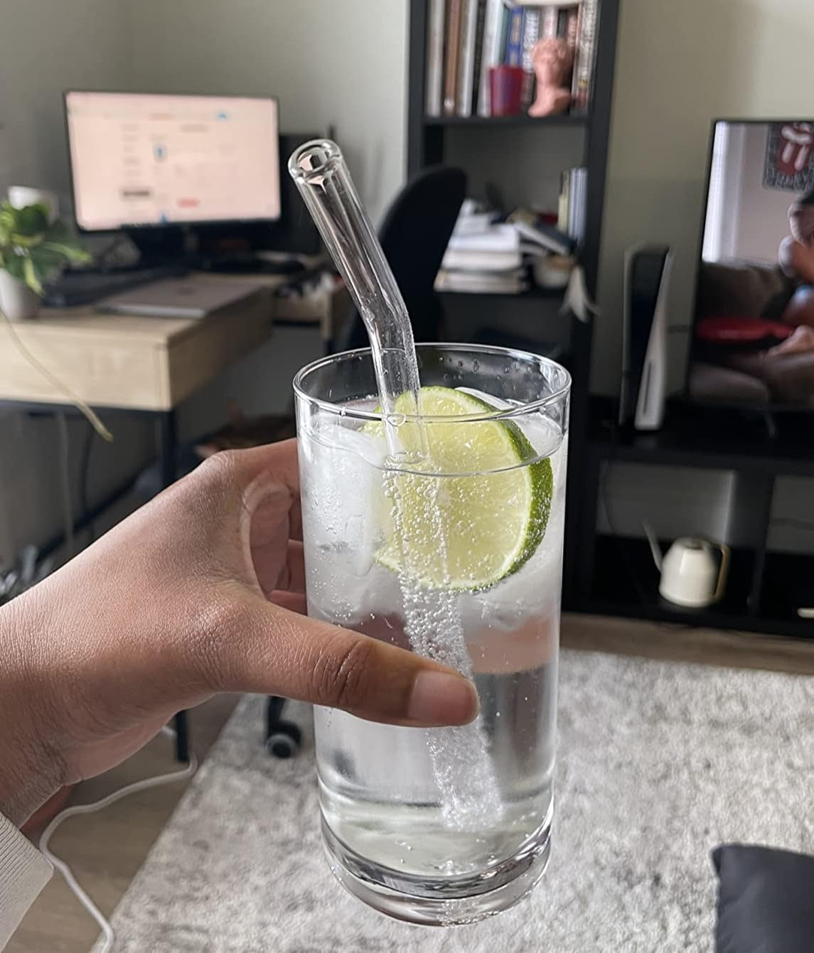 ® 16-Pack Reusable Glass Straws Set, Clear Glass Drinking Straws, 8.5''X10Mm, Set of 6 Straight and 6 Bent with 4 Cleaning Brushes, Perfect for Smoothies, Milkshakes, Juice, Tea
