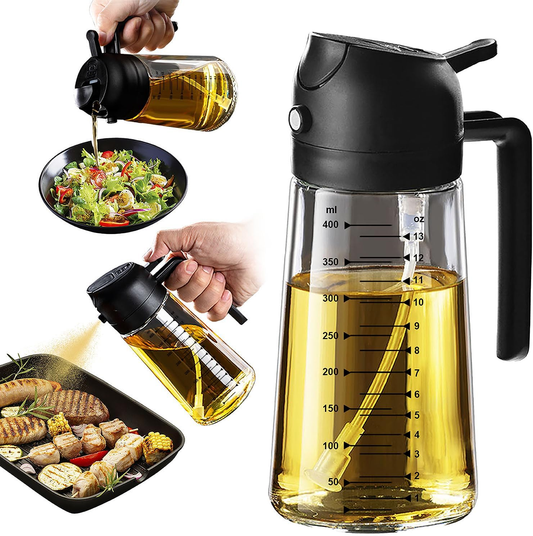 16oz Glass Olive Oil Sprayer – 2-in-1 Dispenser Bottle for Cooking, Air Fryer & BBQ