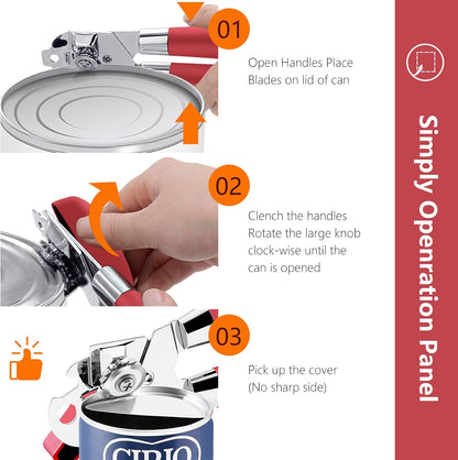Can Opener,Professional 3-In-1 Multifunctional Manual Can Openers Bottle Opener,Kitchen Durable Stainless Steel Heavy Duty Can Opener Smooth Edge for Kitchen Seniors Friendly