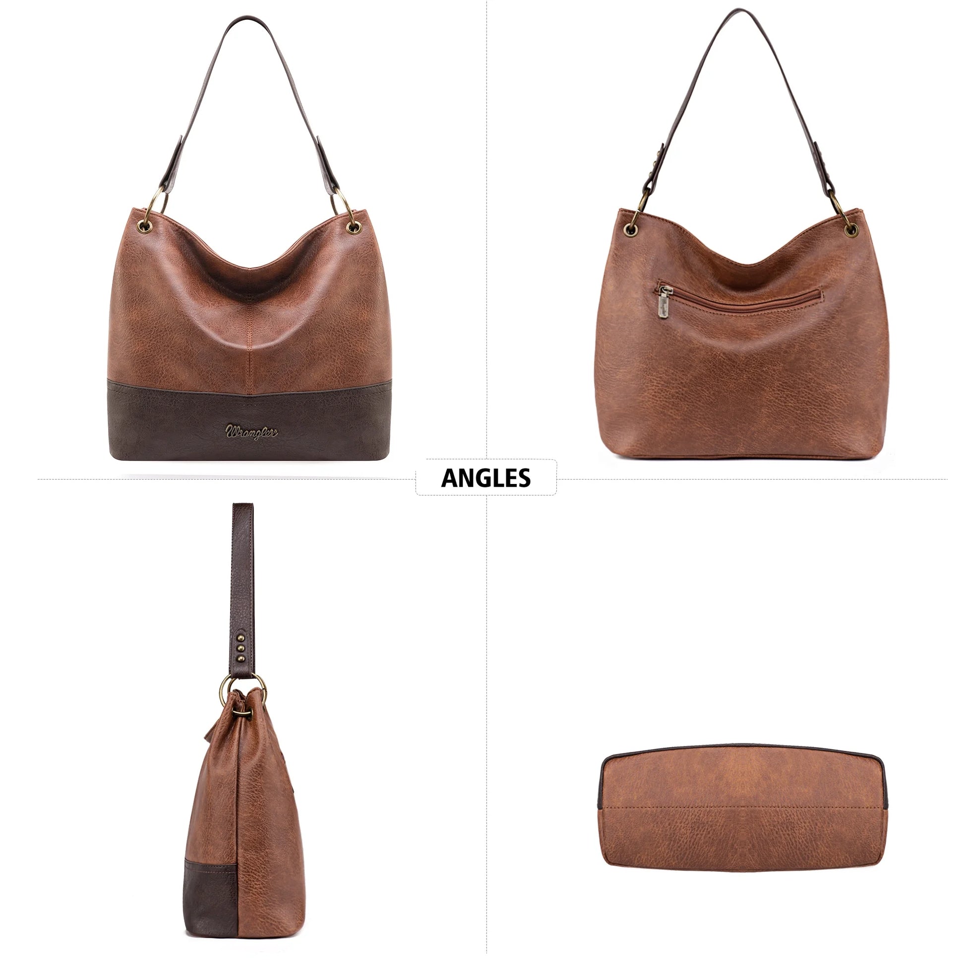 Wrangler Hobo Bags for Women Leather Tote Bag Shoulder Bag Top Handle Satchel Purses and Handbags, Two Tone Brown