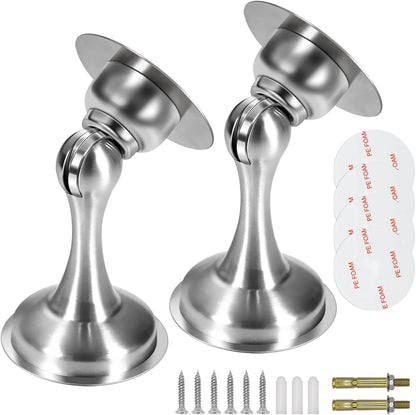 2 Pack Door Stops Self Adhesive Black Magnetic Door Stoppers No Drill Wall Floor Mount Stainless Steel Magnetic Door Catch Door Holders