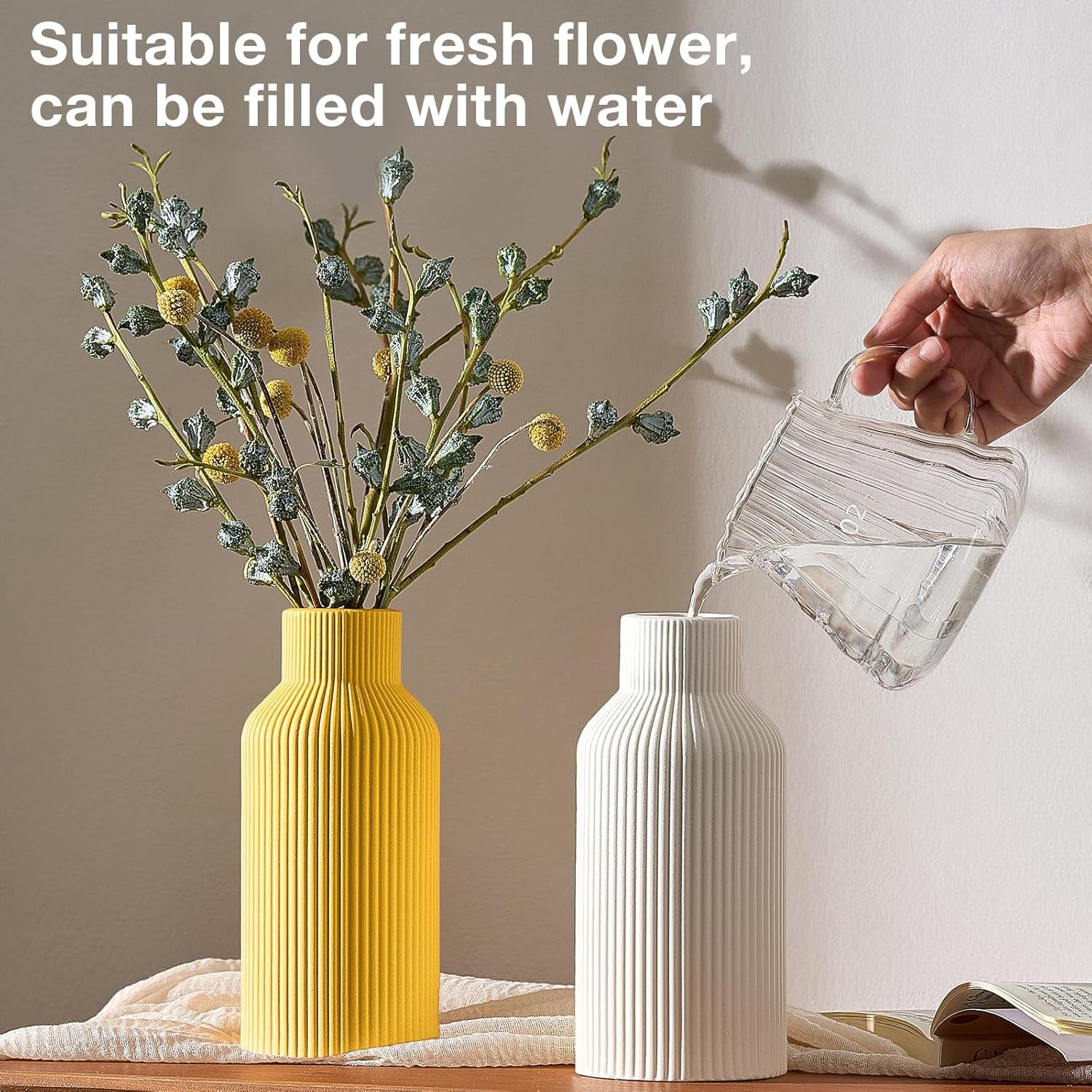 Modern Ceramic Flower Vase – Minimalist Decorative Vase with Cork Base for Home Decor