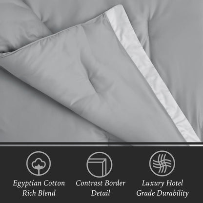 3-Piece Grey/Silver Egyptian Cotton-Rich Blend Luxury Comforter Set, Full/Queen