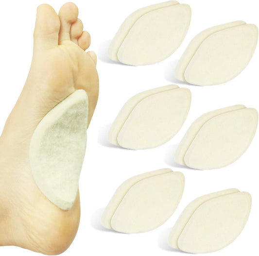 Arch Supports for Women & Men (12 Pack) - Felt Insert with Adhesive - Foot Pads for Shoes, Sandals, Flip Flops, Boots, High Heels, Flat Feet, High Arches, and Plantar Fasciitis