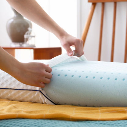 Medium Feel Standard Size Ventilated Gel Memory Foam Bed Pillow with Washable Cover and Temperature Regulating Infusion