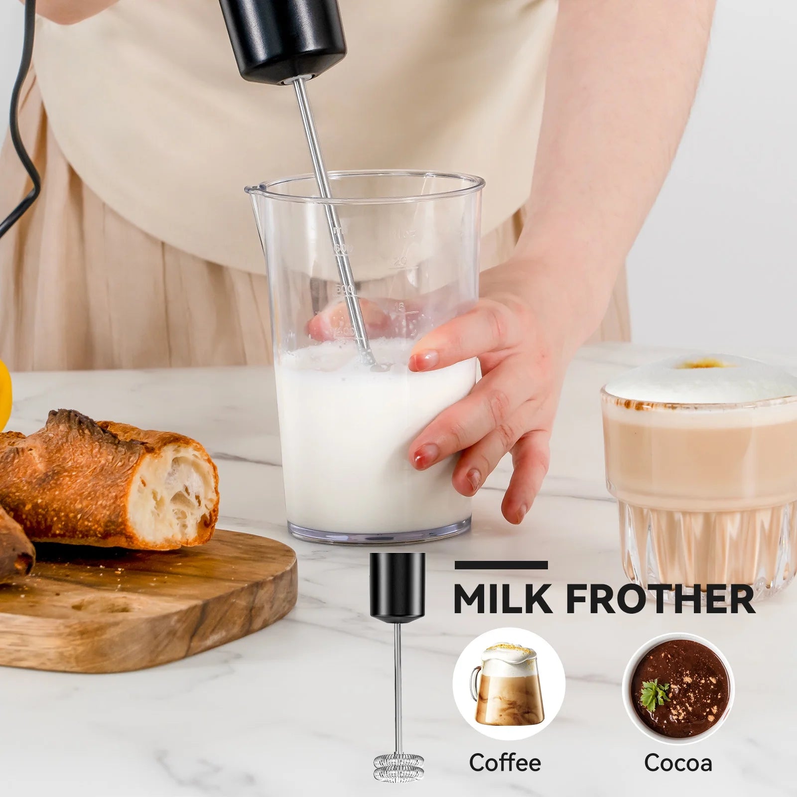 Immersion Blender, 20-Speed 1000W 5-In-1 Immersion Hand Blender, Stick Blender with Turbo Mode, Baby Food Processor with Chopper, Blender for Kitchen with 600Ml Beaker (Black)