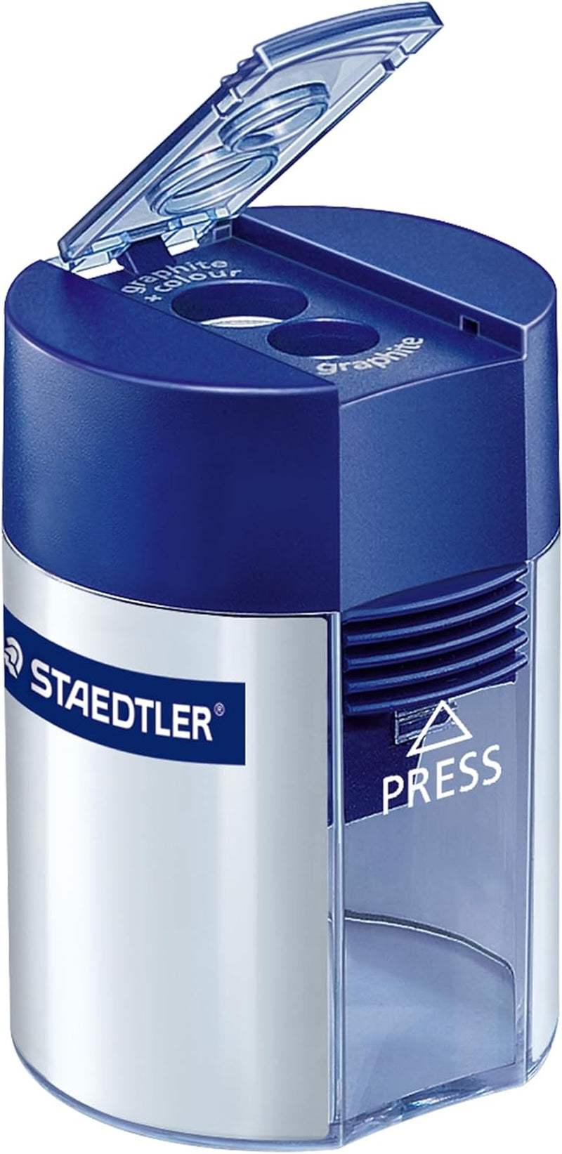 Dual-Hole Manual Pencil Sharpener – Compact Portable Sharpener with Shavings Container