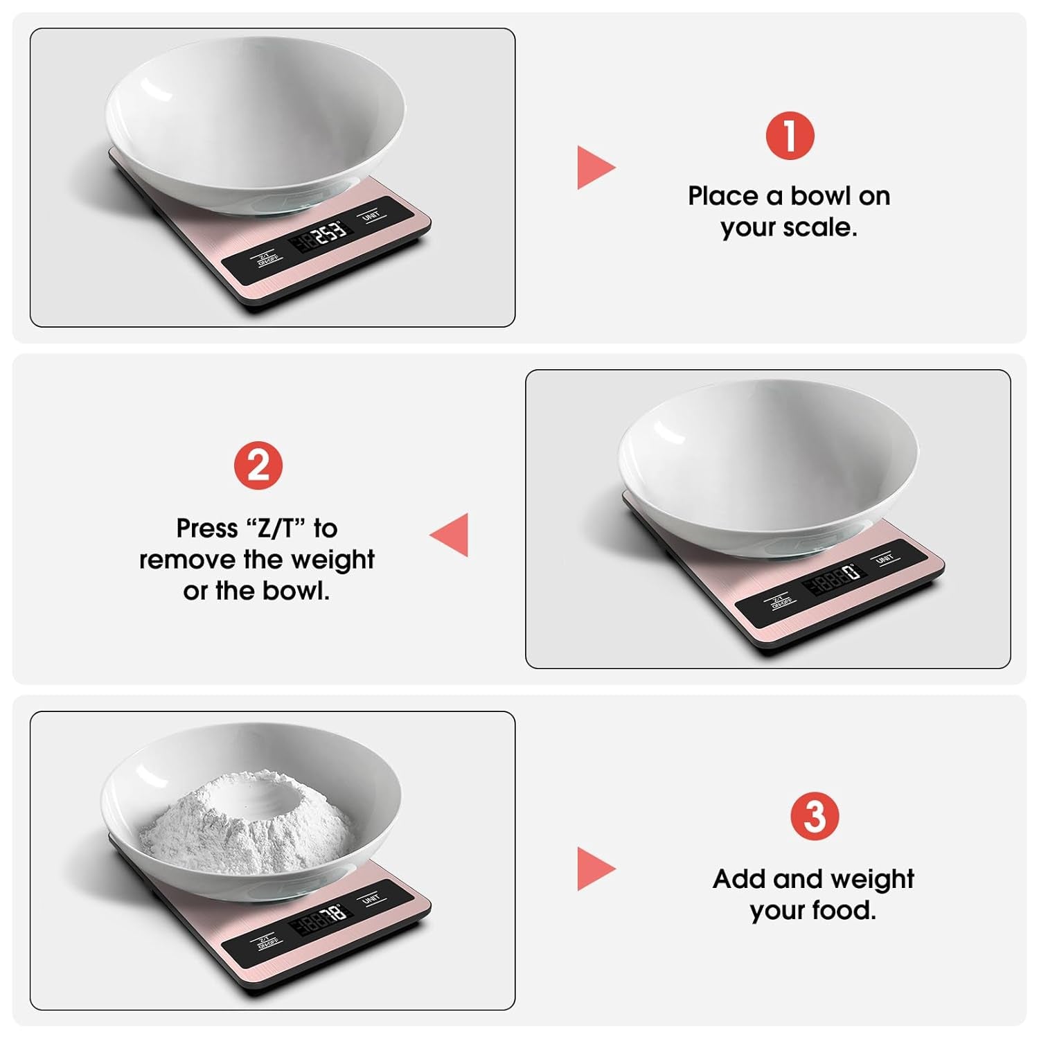 Food Scale, 11Lb Digital Kitchen Scale Weight Grams and Ounces for Baking, Cooking and Meal Prep, 1G / 0.1Oz Precise Graduation with 6 Units and Tare Function, LCD Display & Stainless Steel