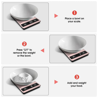 Food Scale, 11Lb Digital Kitchen Scale Weight Grams and Ounces for Baking, Cooking and Meal Prep, 1G / 0.1Oz Precise Graduation with 6 Units and Tare Function, LCD Display & Stainless Steel