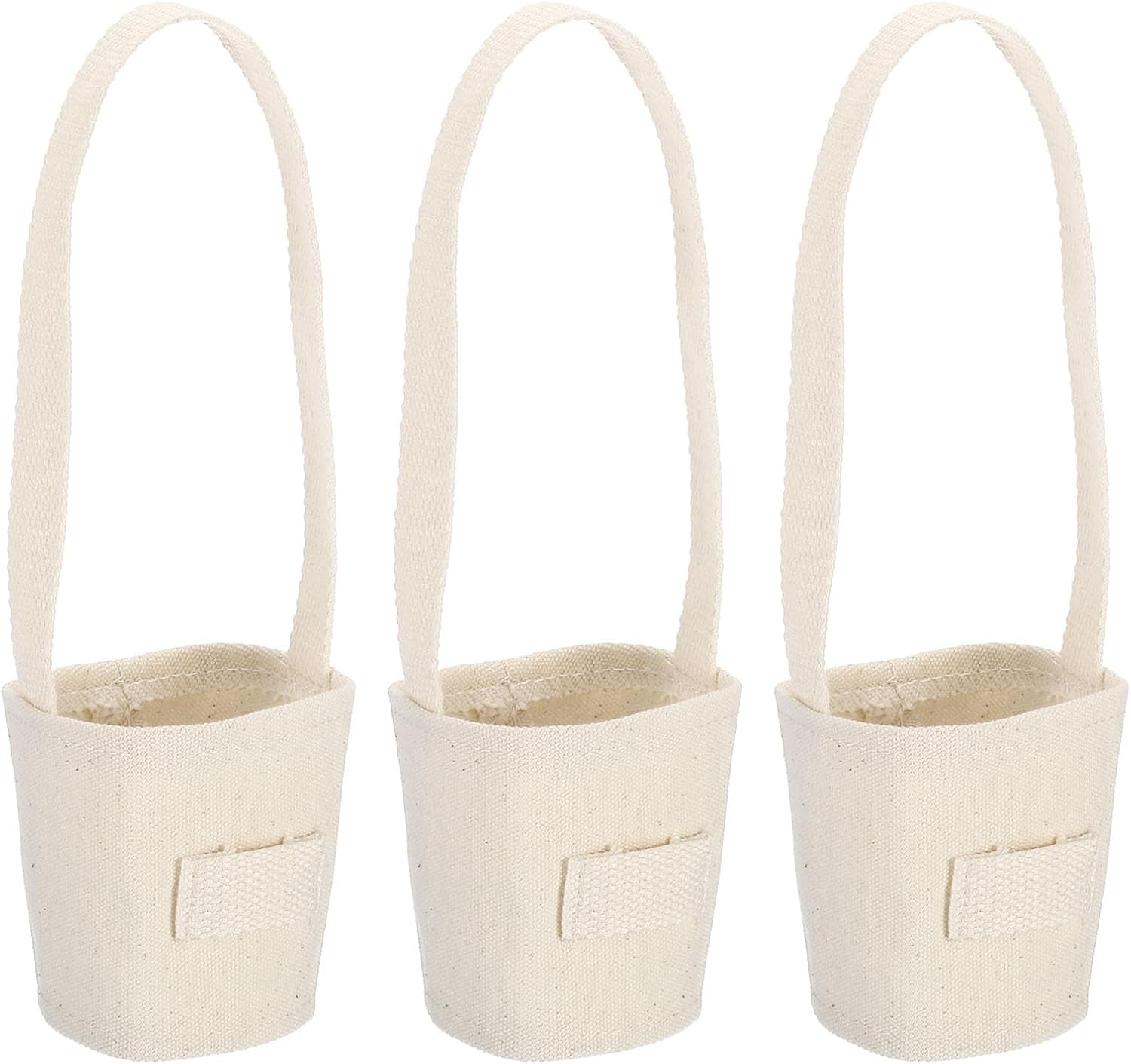 Reusable Canvas Coffee Cup Sleeves with Strap & Straw Holder (3-Pack)