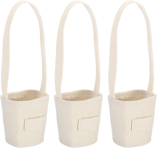 Reusable Canvas Coffee Cup Sleeves with Strap & Straw Holder (3-Pack)