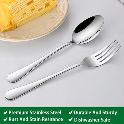 Salad Forks and Teaspoon,6.7 Inches Stainless Steel Dessert Spoons and Forks,Set of 16 Dishwasher Safe Silverware Fork and Spoon for Home,Restaurant