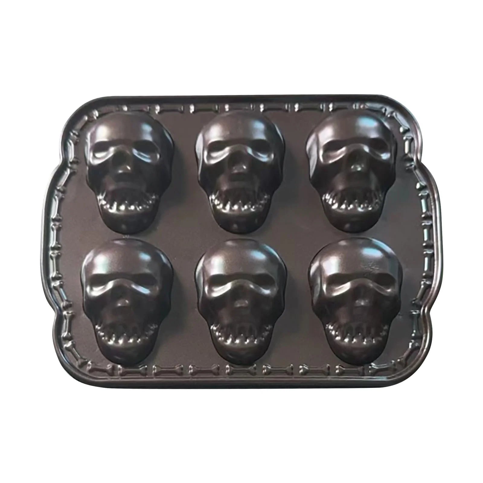 Silicone Skull Cake Mould Halloween Baking Pan Large Dessert Tray 6-Piece Kitchen Bakeware Set as Show #Jiiwd