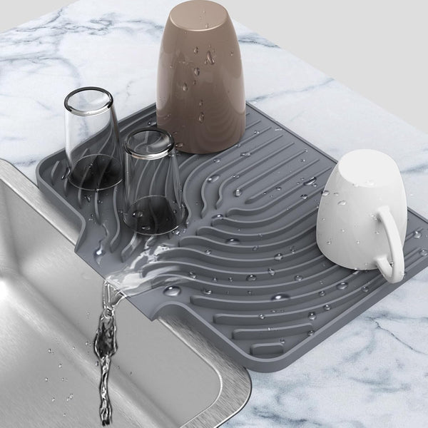 Silicone Dish Drying Mat 14.6x11 – Countertop Draining Board, Gray