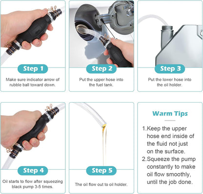 Gas Siphon Hose Pump, Manual Hand Water Pump, Gasoline Transfer Pump for Water Gas Oil Petrol Diesel, Fuel Siphon Pump with 2 Durable PVC Syphon Hoses, HH016