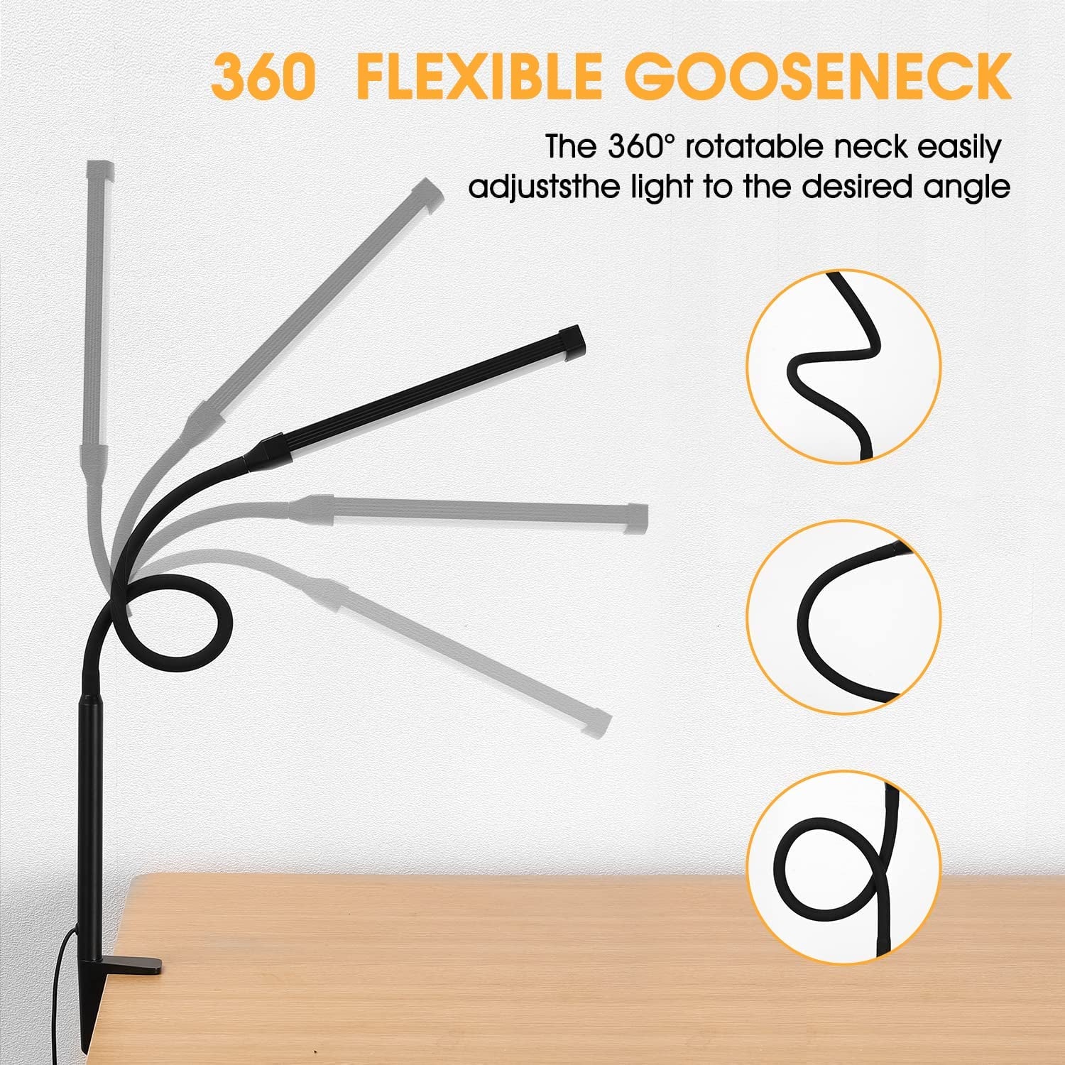 LED Desk Lamp with Clamp – Flexible Gooseneck, 3 Color Modes, 10 Brightness Levels