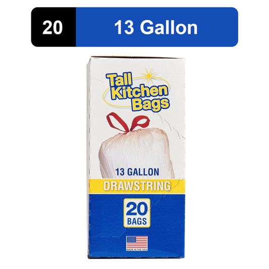 Kitchen Trash Bags, 13 Gallon, Drawstring, 20 Bags
