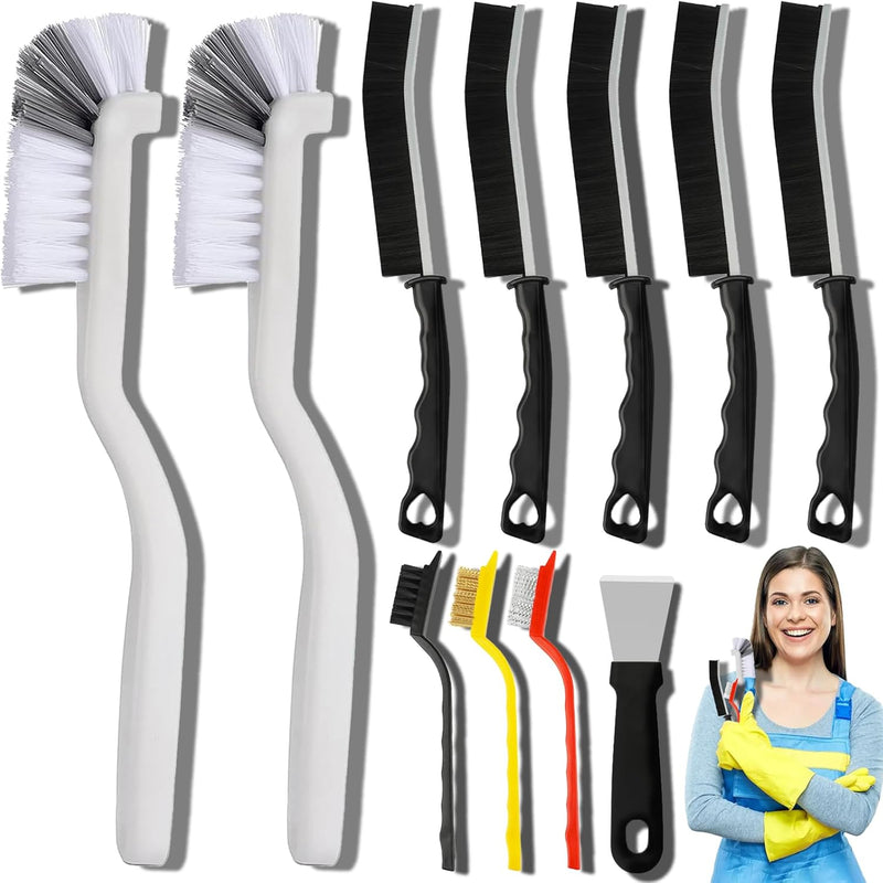 11-Piece Crevice Cleaning Brush Set – Hard Bristle Scrub Brushes for Kitchen, Bathroom & Grout