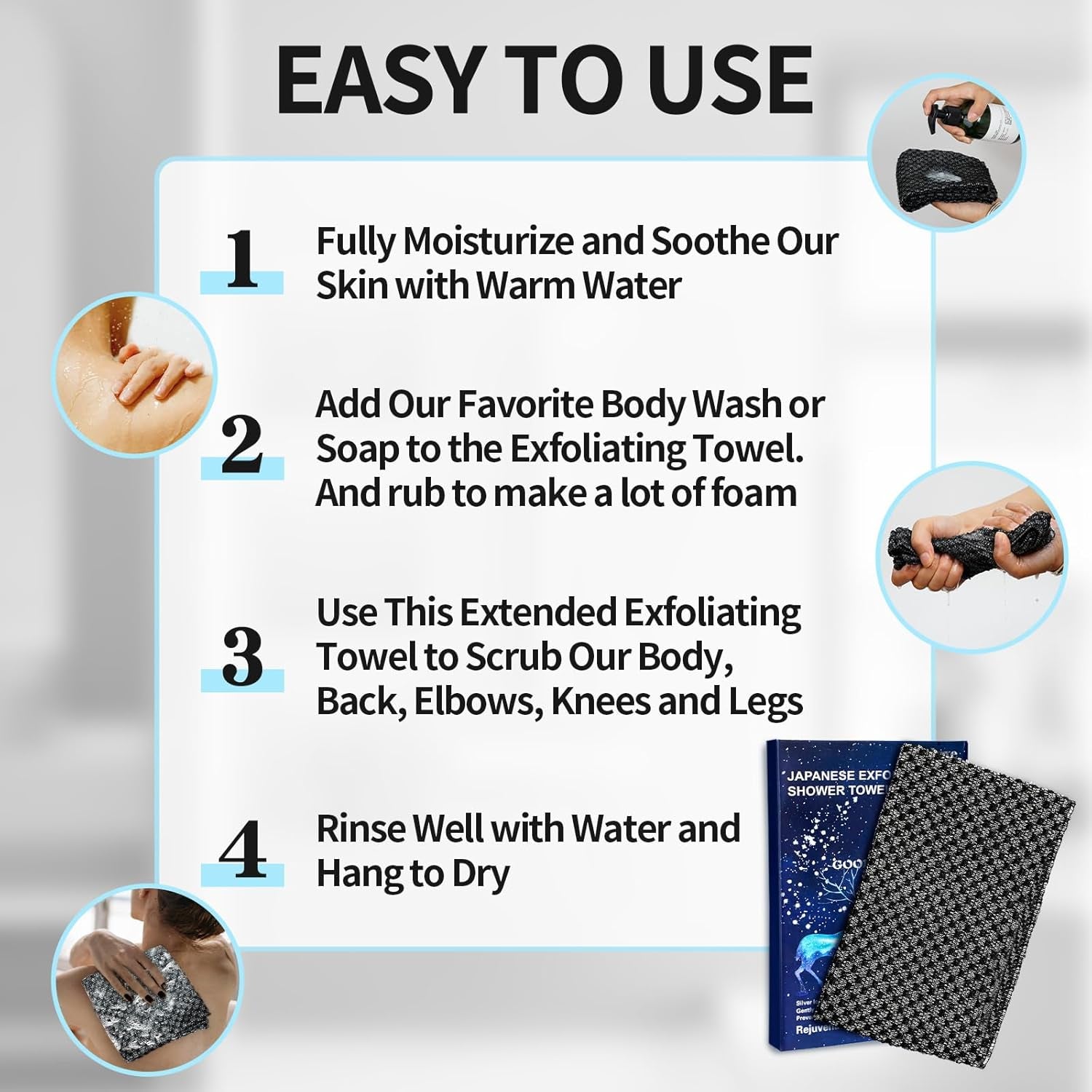 Exfoliating Body Scrubber – Dual-Sided Silver Ion & Carbon Fiber Washcloth