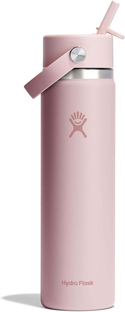 24 Oz Wide Flex Straw Cap Bottle - Insulated Stainless Steel - Wide Straw Lid, Non Spill, Leakproof in Tonal Birch