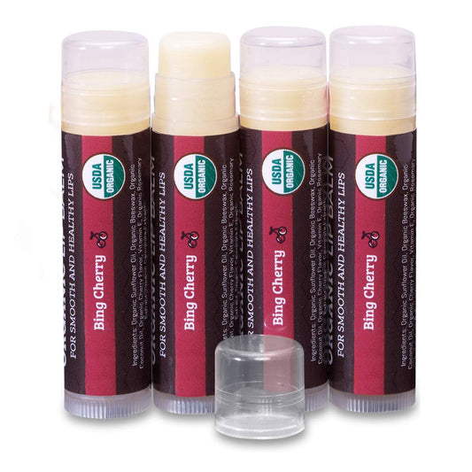 USDA Organic Lip Balm 6-Pack - Fruit Flavors, Beeswax, Coconut Oil, Vitamin E - Best Lip Repair Chapstick for Dry Cracked Lips - Moisturizing Lip Care