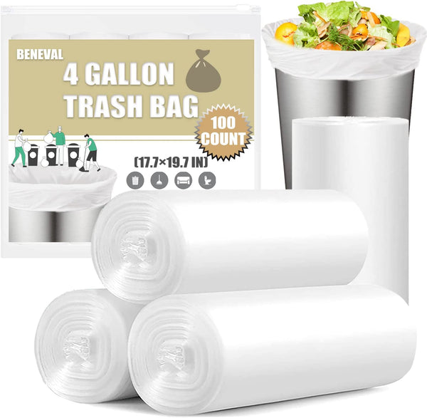 Small Trash Bags 4 Gallon – 100 Count White Trash Can Liners for Home