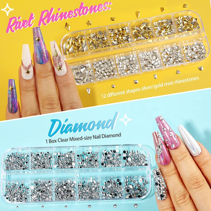41 Boxes Rhinestones for Nails, Nail Gems 5 Boxes Nail Art Rhinestones 36 Boxes Nail Flakes, Nail Gems Stone Nail Design Kit, Nail Rhinestones for Nail Art Nail Accessories