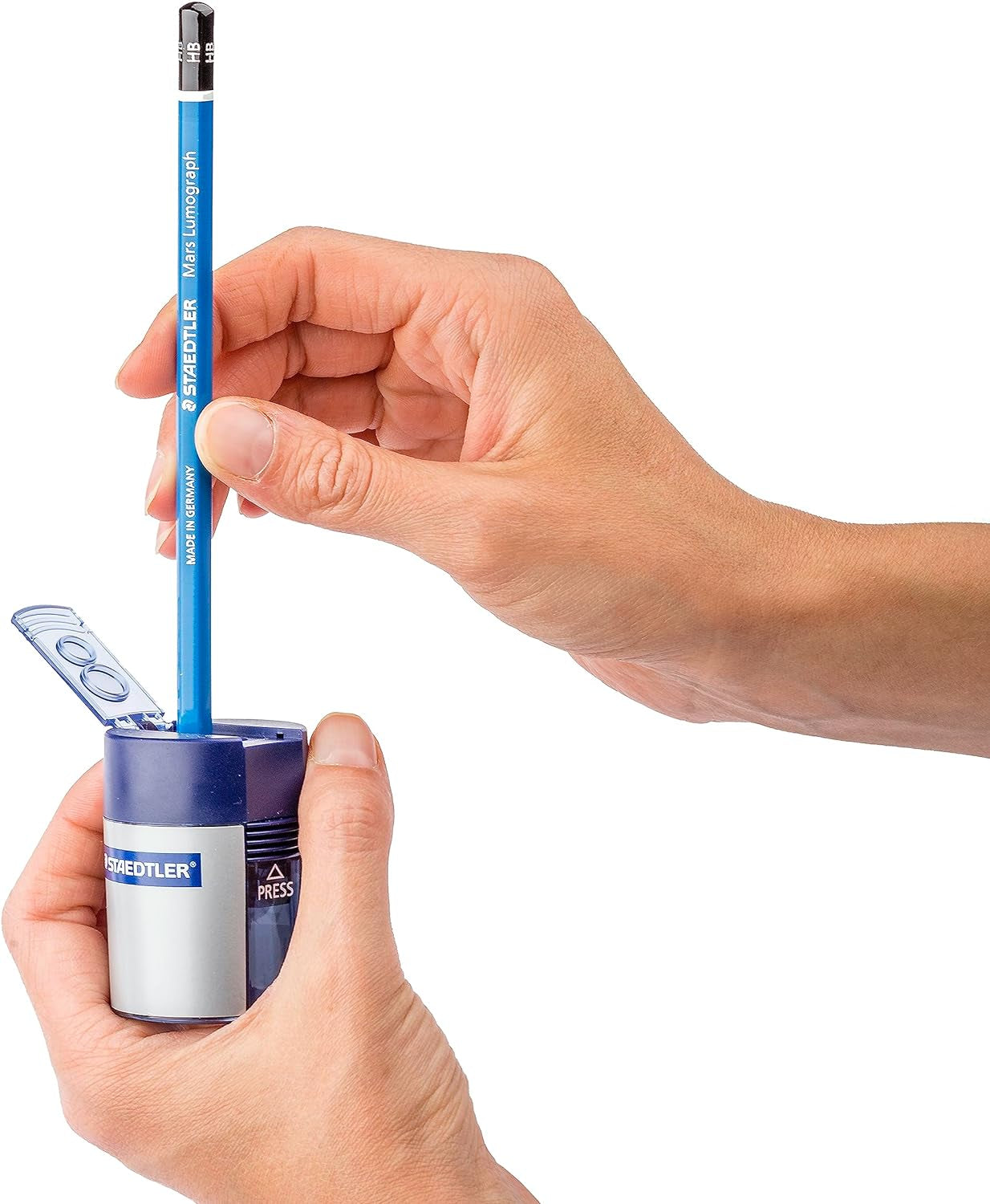 Dual-Hole Manual Pencil Sharpener – Compact Portable Sharpener with Shavings Container