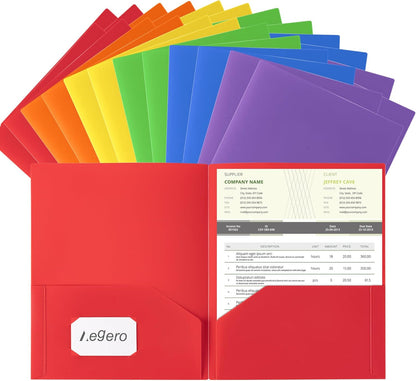Multi-Colored Pocket Folders – 7 Pack Heavy Duty Plastic School & Office Folders