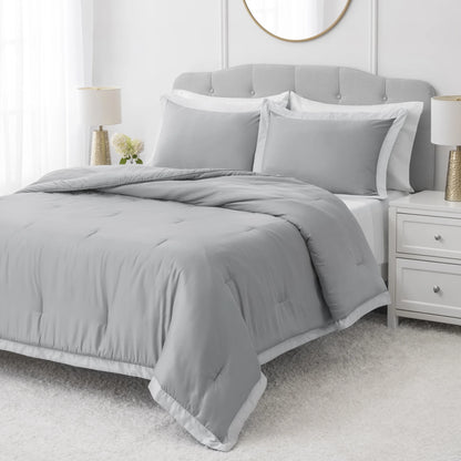 3-Piece Grey/Silver Egyptian Cotton-Rich Blend Luxury Comforter Set, Full/Queen