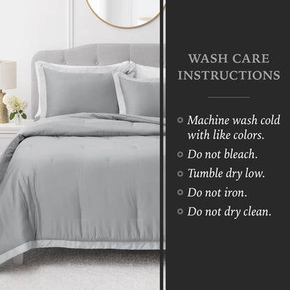 3-Piece Grey/Silver Egyptian Cotton-Rich Blend Luxury Comforter Set, Full/Queen