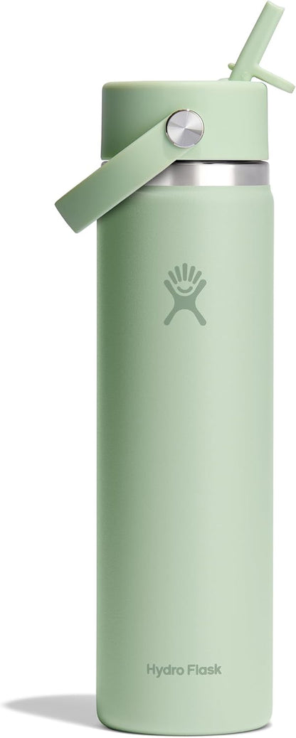 24 Oz Wide Flex Straw Cap Bottle - Insulated Stainless Steel - Wide Straw Lid, Non Spill, Leakproof in Tonal Birch