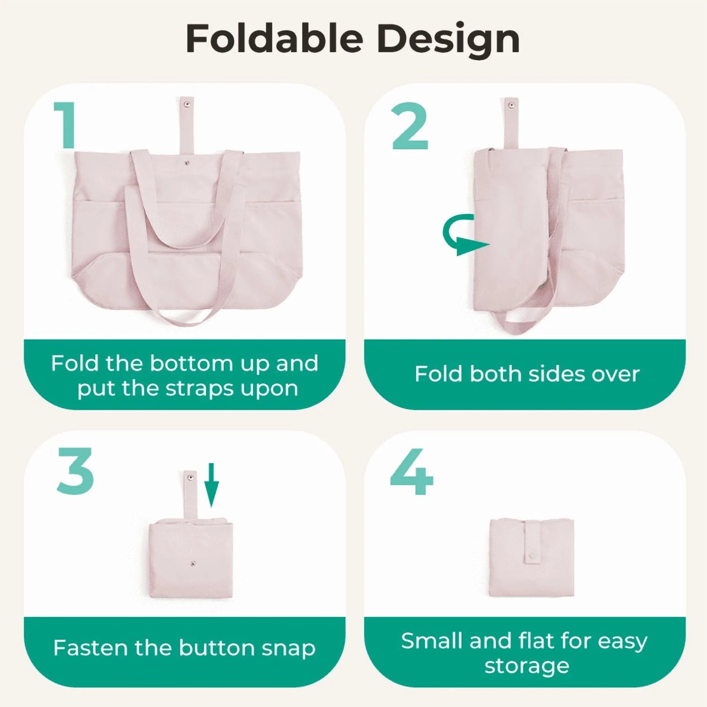 Foldable Tote Bag for Women, Laptop Tote Bag Top Handle Handbag for Travel, Work, Beach, Gym, Shop, Pink