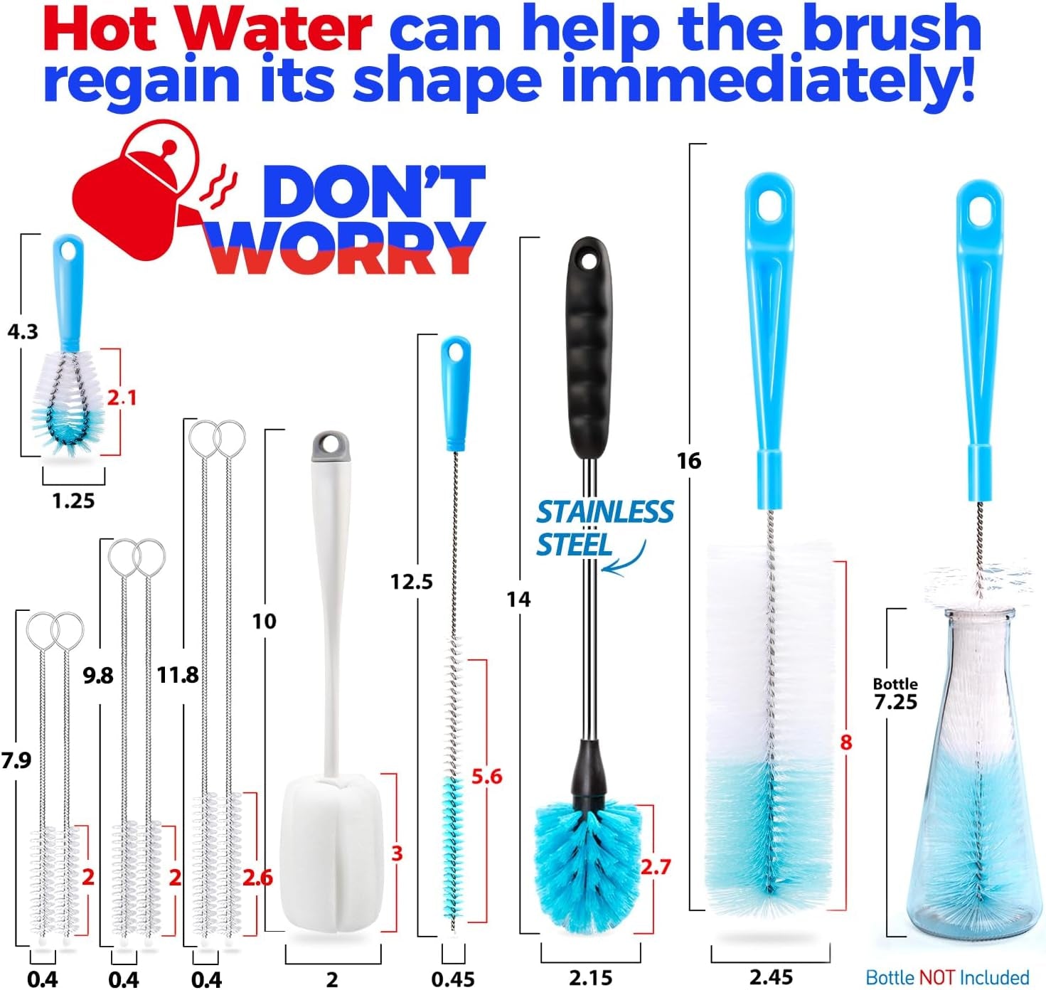 5-Piece Bottle Cleaning Brush Set – Long Handle & Straw Brushes
