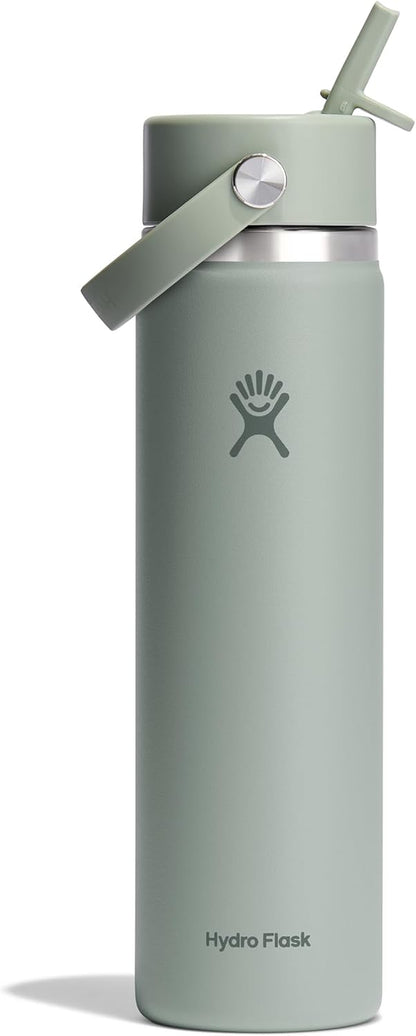 24 Oz Wide Flex Straw Cap Bottle - Insulated Stainless Steel - Wide Straw Lid, Non Spill, Leakproof in Tonal Birch