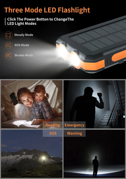 30000Mah Solar Power Bank Compatible for Iphone 17 Cell Phone 12W Portable Charger Power Bank for Outdoor Camping Hiking (Orange)