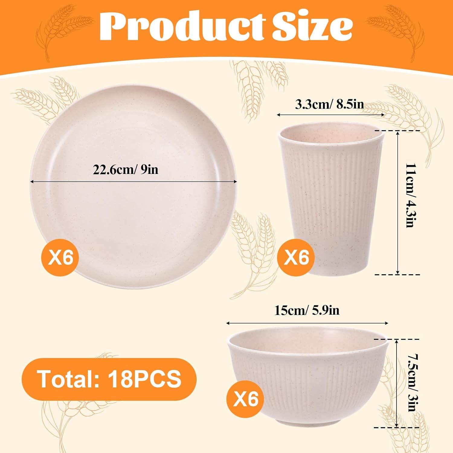Eco-Friendly Wheat Straw Tableware Set (18-Piece)