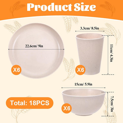 Eco-Friendly Wheat Straw Tableware Set (18-Piece)