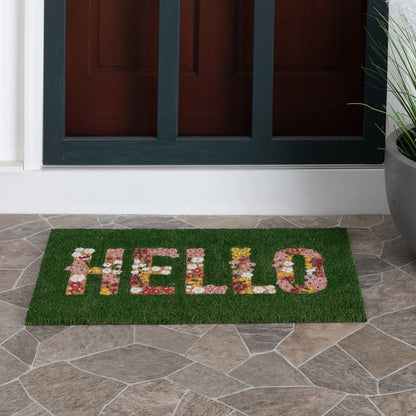 Hello Flower Garden Outdoor Coir Doormat, 18"X30"