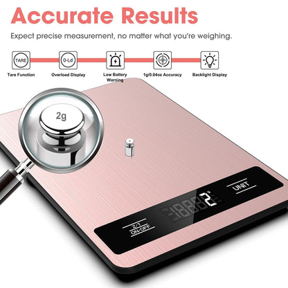 Food Scale, 11Lb Digital Kitchen Scale Weight Grams and Ounces for Baking, Cooking and Meal Prep, 1G / 0.1Oz Precise Graduation with 6 Units and Tare Function, LCD Display & Stainless Steel