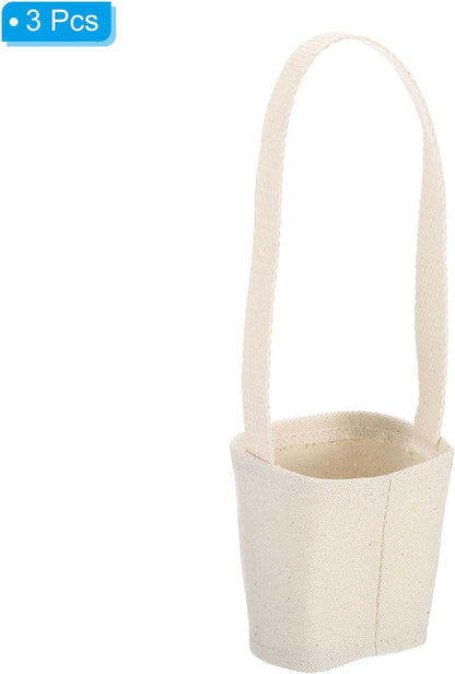 Reusable Canvas Coffee Cup Sleeves with Strap & Straw Holder (3-Pack)