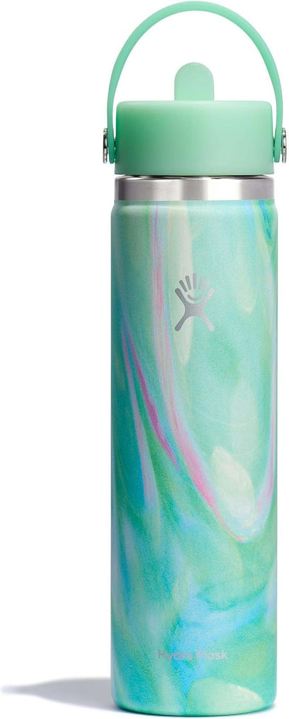 24 Oz Wide Flex Straw Cap Bottle - Insulated Stainless Steel - Wide Straw Lid, Non Spill, Leakproof in Tonal Birch
