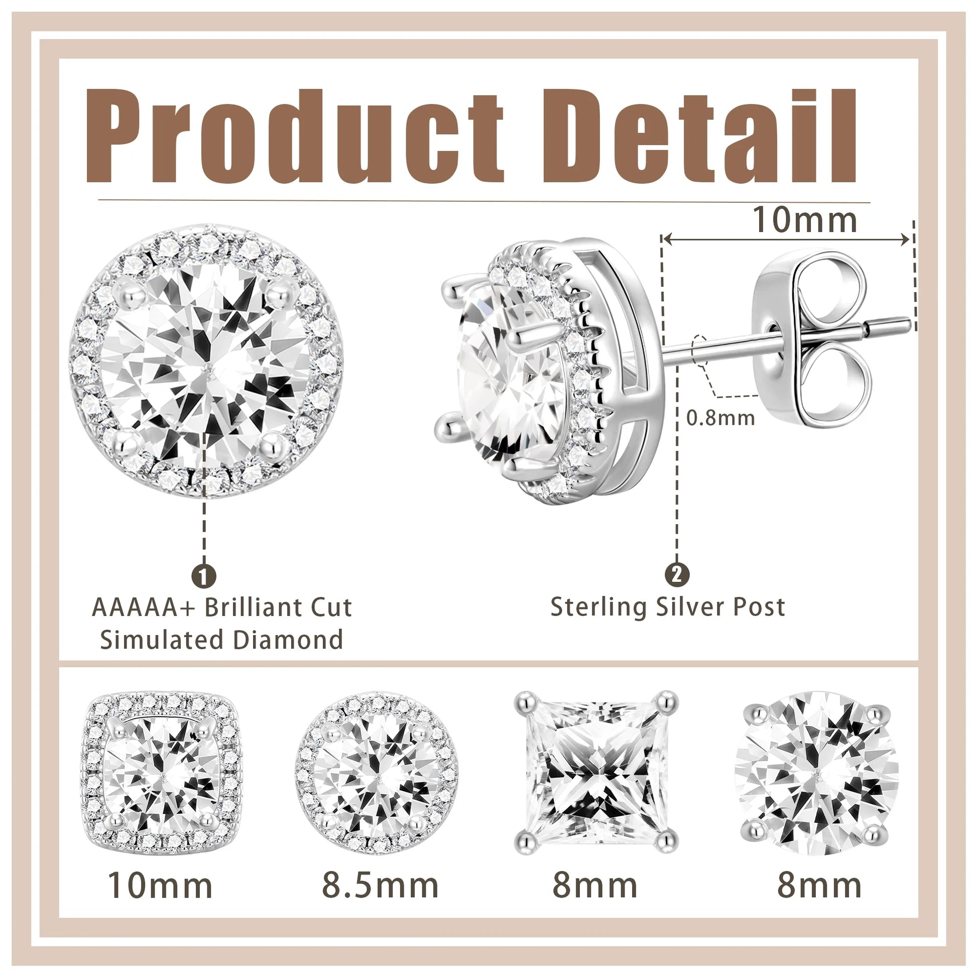 4 Pairs 18K White Gold Plated Halo Stud Earrings for Women Men CZ Hypoallergenic Post S925 Sterling Silver Earrings Set Wedding Birthday Jewelry Gifts Ideas Mom Wife Bride Boyfriend Husband