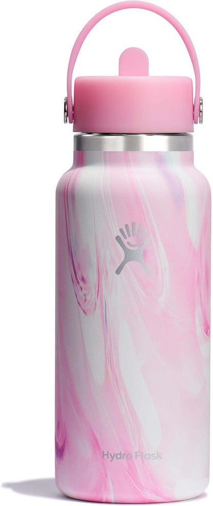 24 Oz Wide Flex Straw Cap Bottle - Insulated Stainless Steel - Wide Straw Lid, Non Spill, Leakproof in Tonal Birch