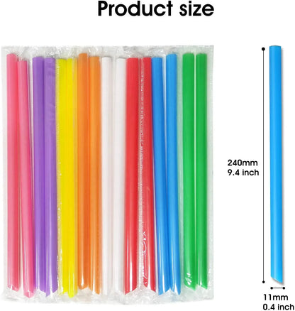 100 Pack Disposable Jumbo Straws for Drinking Smoothies & Bubble Boba Tea, Individually Wrapped Large Wide Straw for Milkshakes, 10X0.5 In