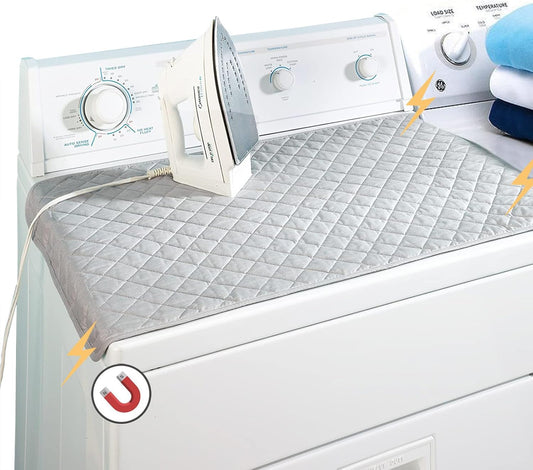Magnetic Ironing Mat Blanket,Iron Board Alternative Cover/Quilted Washer Dryer Heat Resistant Pad/Portable Cover/Mat Grey 33"X 18"