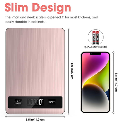 Food Scale, 11Lb Digital Kitchen Scale Weight Grams and Ounces for Baking, Cooking and Meal Prep, 1G / 0.1Oz Precise Graduation with 6 Units and Tare Function, LCD Display & Stainless Steel